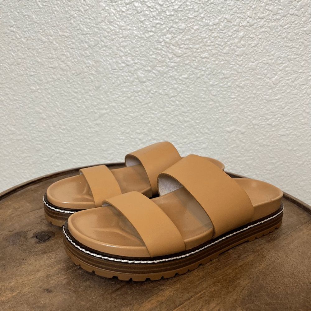 Madewell Tan Leather The Charley Double-Strap Slide Sandal Women's Size 6